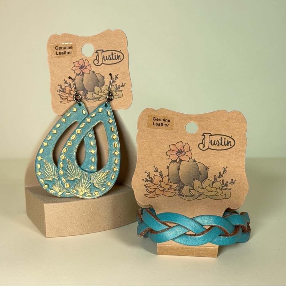 Justin Boots Turquoise Leather Jewelry Set
